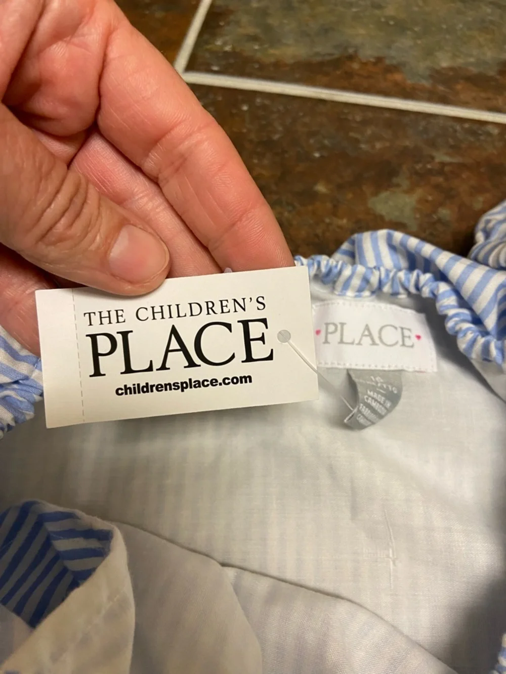 The Children's Place Girls Blue White Stripe Shift Dress Size 16 Embroidered Hem - Picture 7 of 10